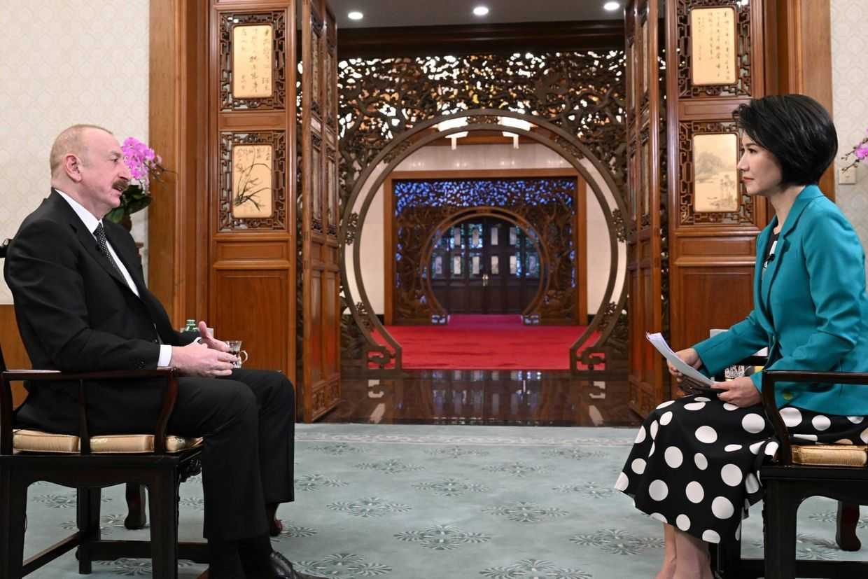 Azerbaijani President Ilham Aliyev being interviewed by CGTN. Official photo.