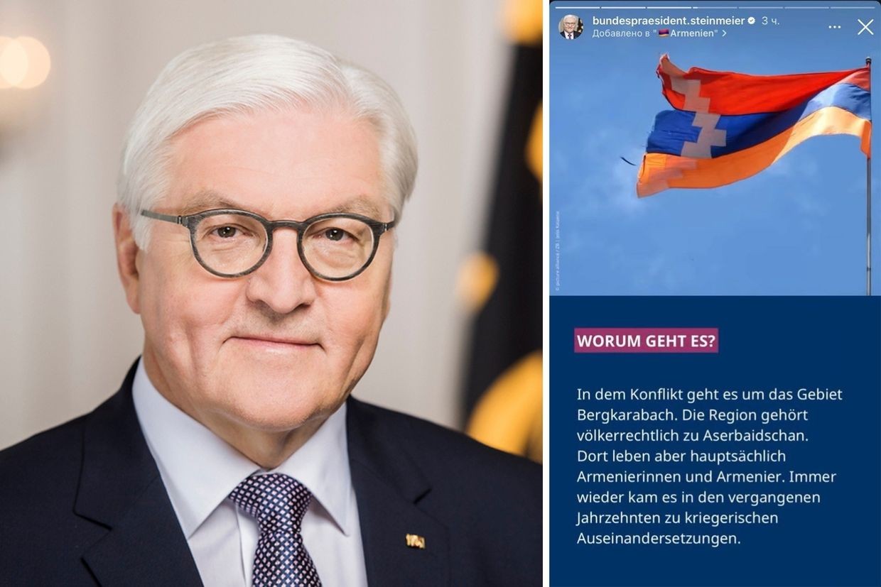 German President Frank-Walter Steinmeier and a screengrab of the since-delated Instagram post that sparked the crisis.
