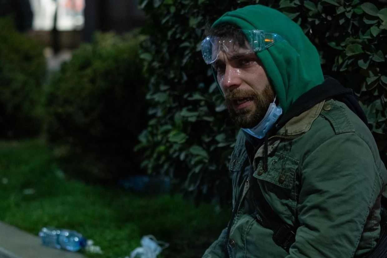 Gela Khasaia during a protest in March 2024. Photo: Facebook.