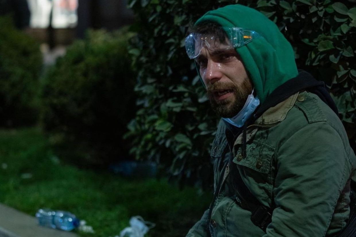 Gela Khasaia during a protest in March 2024. Photo: Facebook.