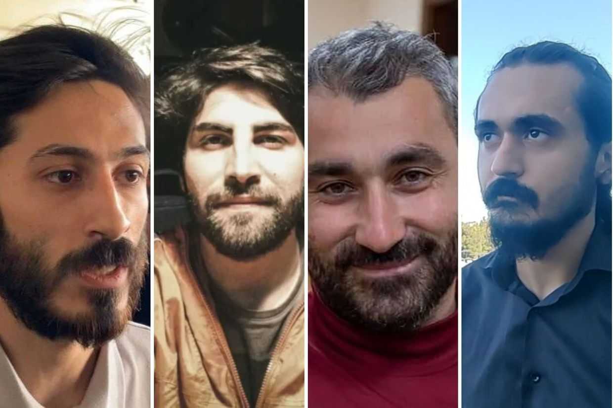 The detained members of Azerbaijan's Labour Desk Confederation: Afiaddin Mammadov, Mohyaddin Orujov, Aykhan Israfilov, and Elvin Mustafayev.Photo via social media.
