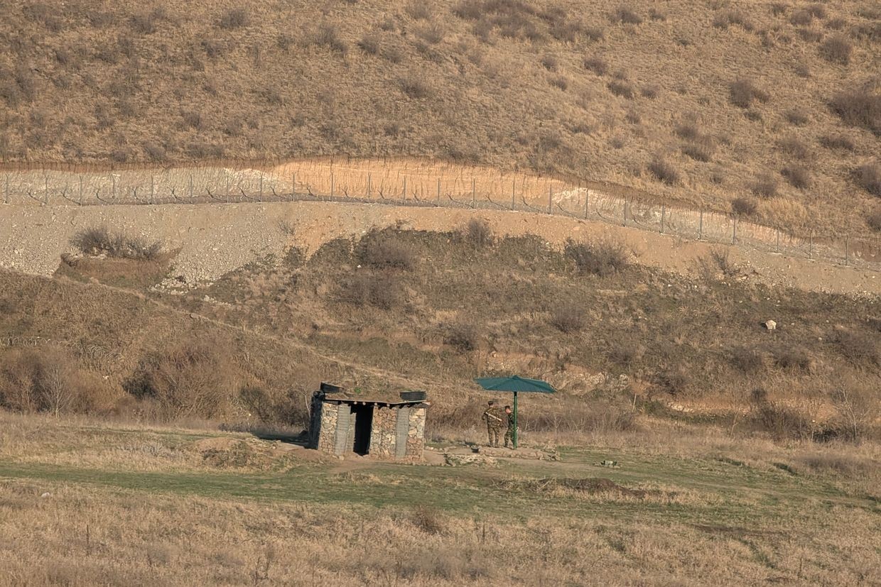 Armenian soldiers on a section of the Armenian–Azerbaijani border near Kirants. Photo: Basel Hindeleh/OC Media. For illustrative purposes.