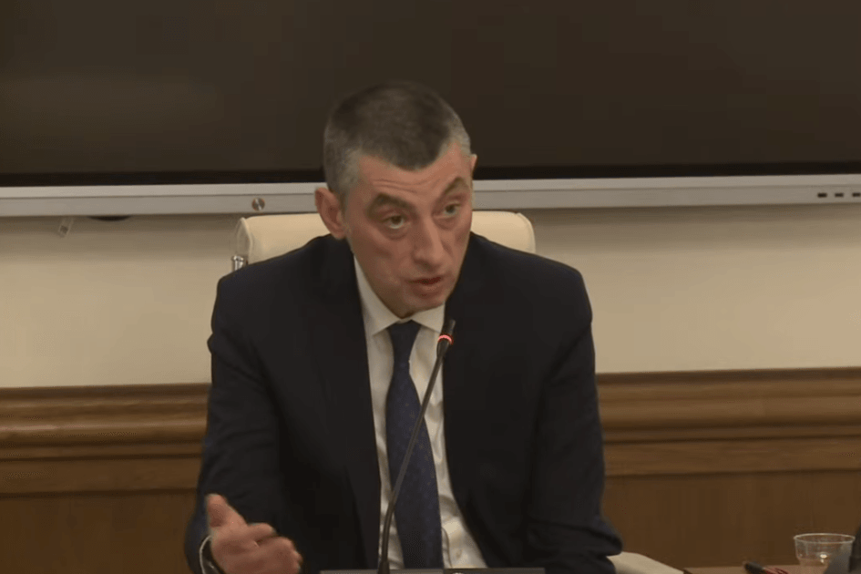 Giorgi Gakharia during the commision hearing. Screengrab from official video.