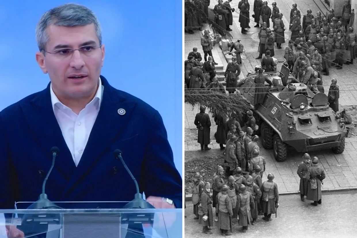 Mamuka Mdinaradze equated the international sanctions to the massacre carried out by Soviet troops in Tbilisi. Left: Official photo. Right: TASS