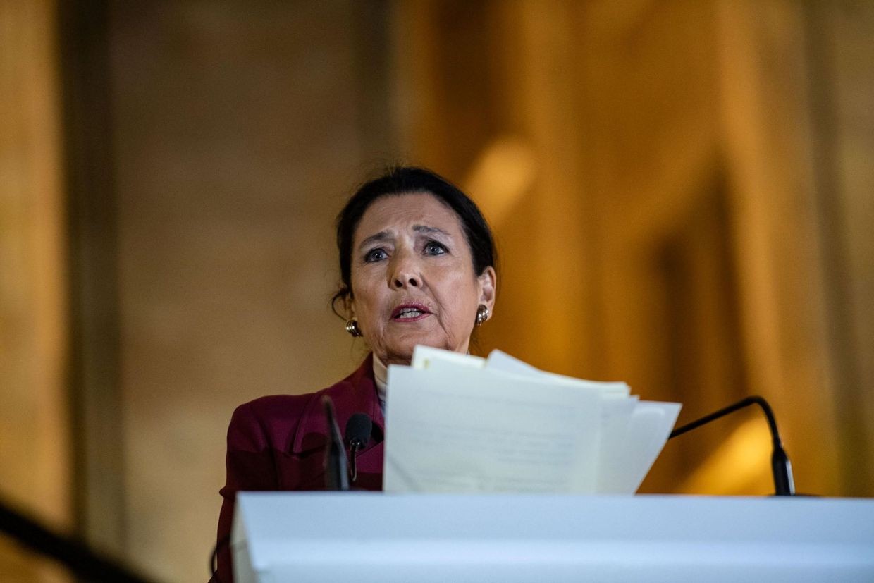 Salome Zourabichvili at a protest on 31 March addressing demonstrators. Photo: Mariam Nikuradze/OC Media.