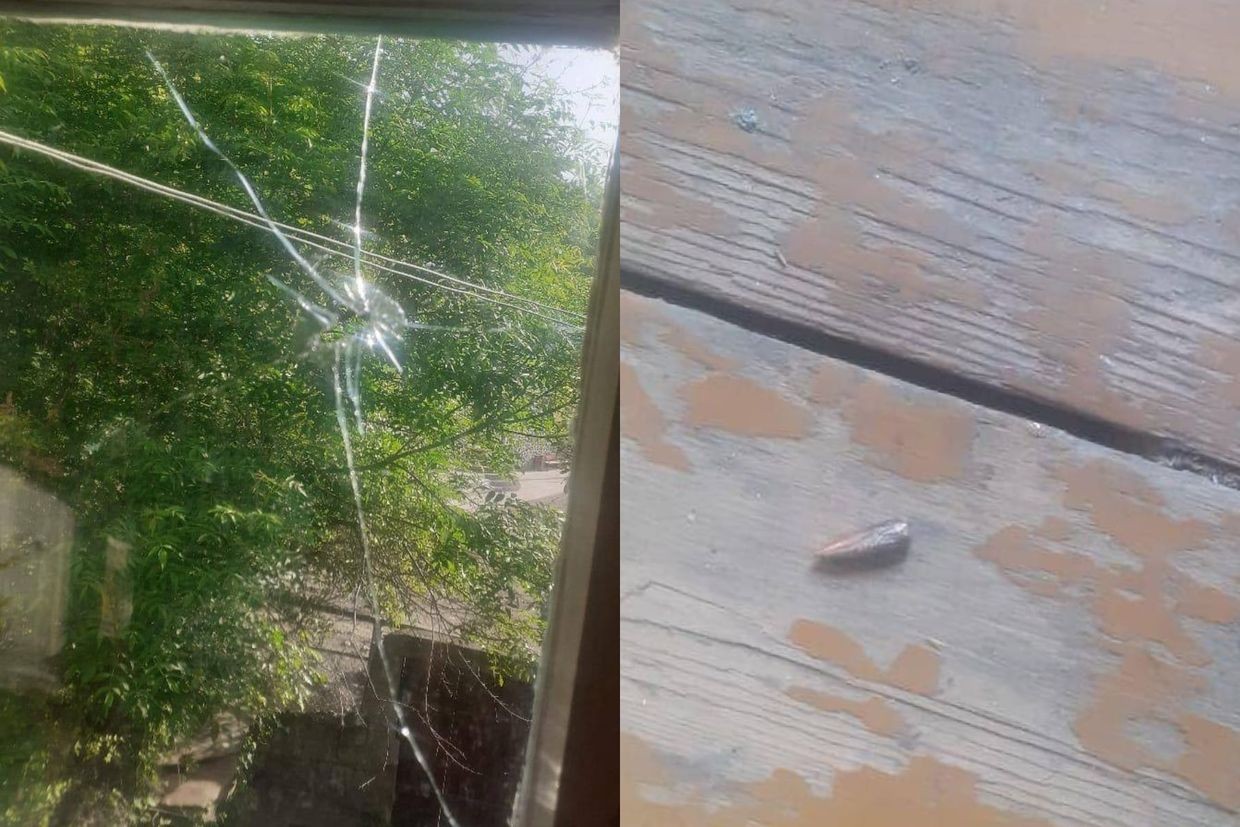 A broken window (left) and a bullet fragment (right) in Khoznavar, Syunik. Official photos.
