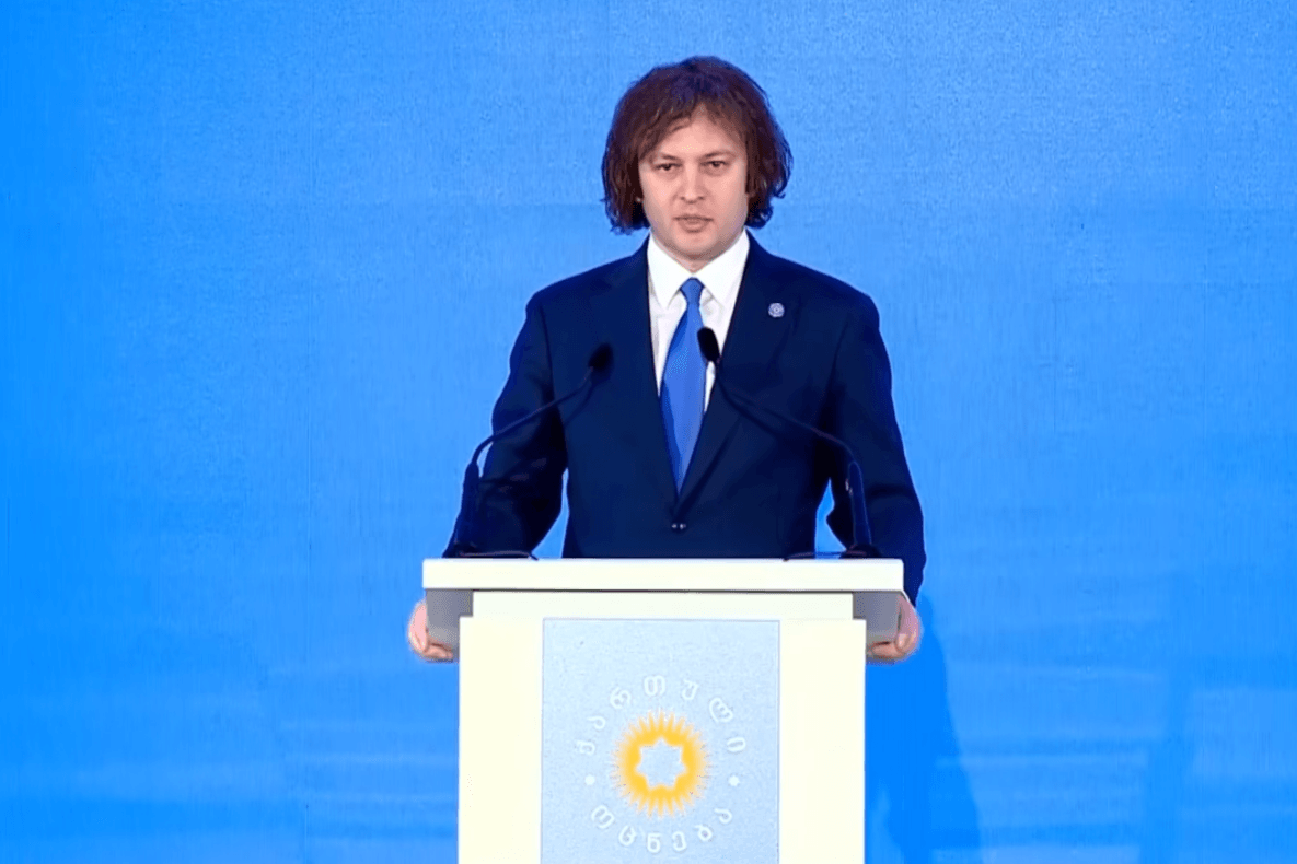 Irakli Kobakhidze speaks after being elected as the party chair. Screengrab from official video
