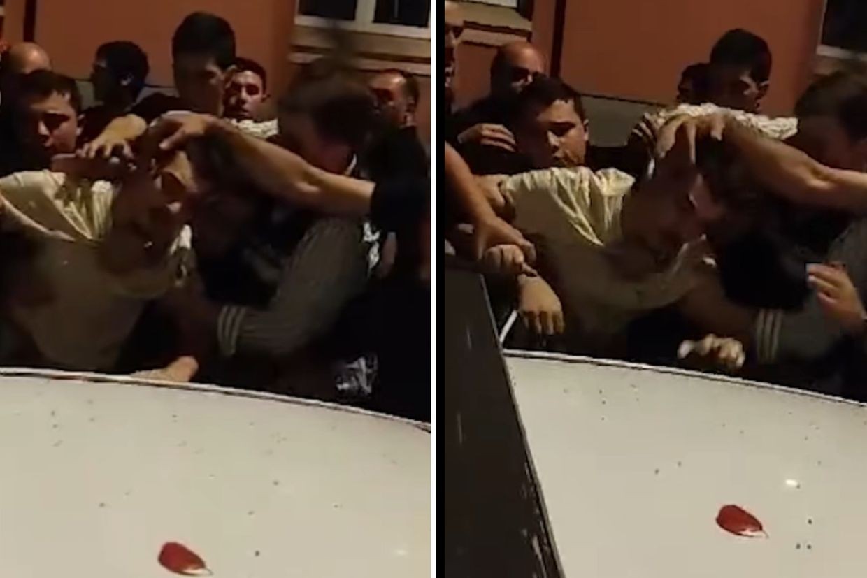 Police detaining a demonstrator in Batumi. Screengrab from a social media video.