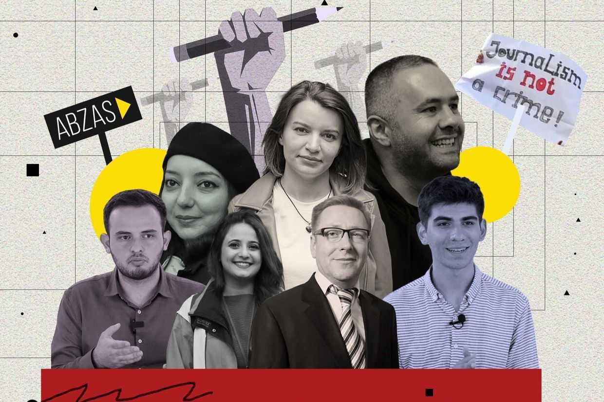 Abzas Media's detained team and RFE/RL's employee Farid Mehralizada. Collage by Haji Zeynalli/Abzas Media.