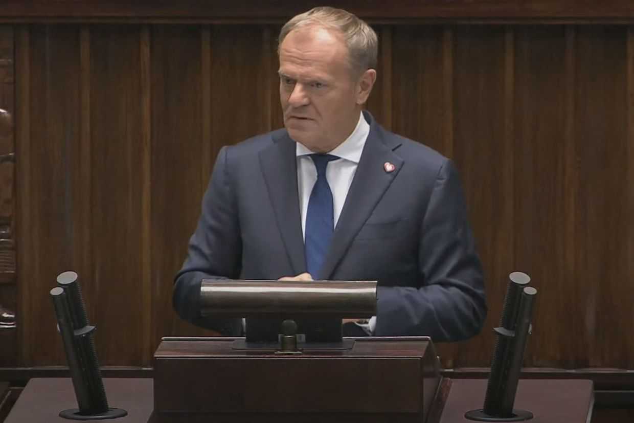 Donald Tusk addressing the Polish parliament on 11 June 2025.