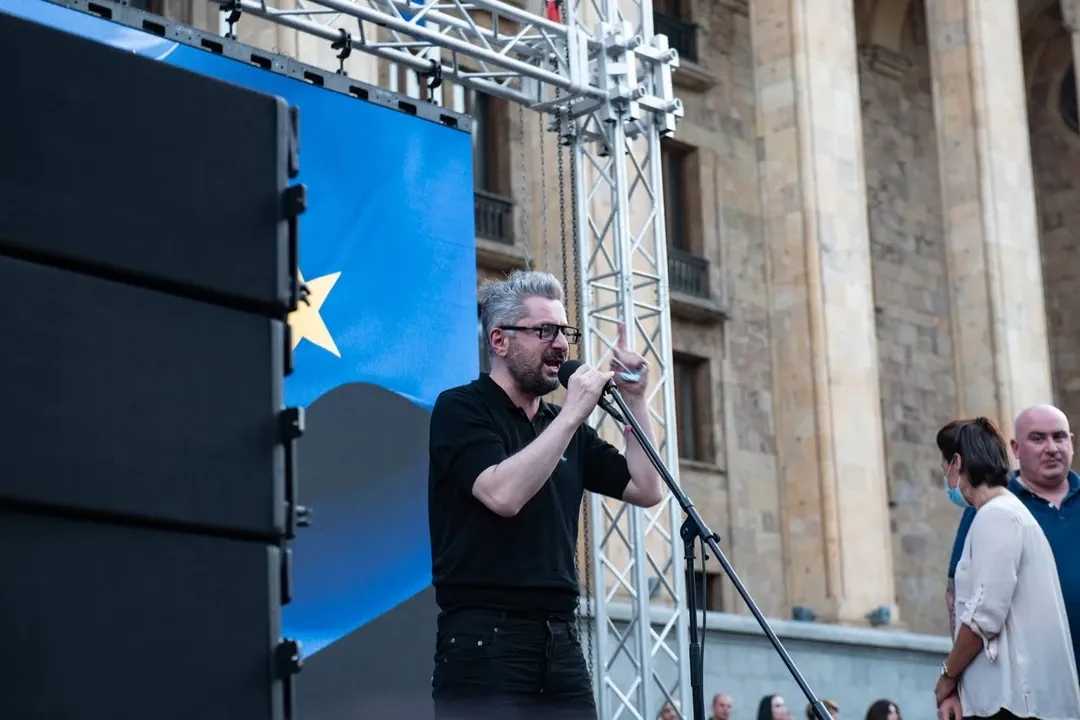 Nika Gvaramia addressing an anti-government demonstration in Tbilisi. Photo: Mariam Nikuradze/OC Media.