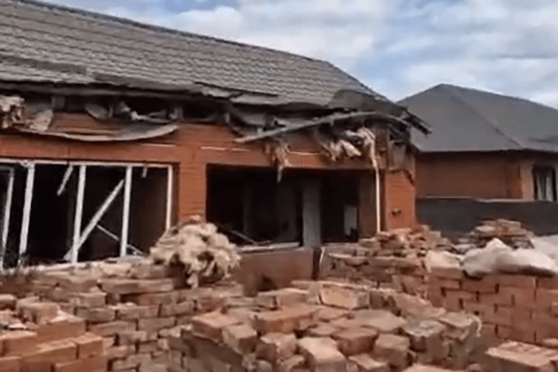 A ruined house. Screengrab from video.