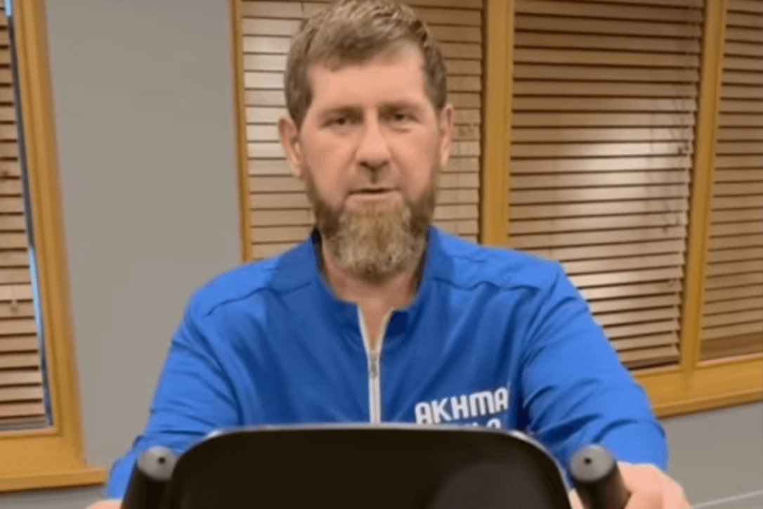 Ramzan Kadyriv on the exercise bike. Sccreengrab from video.