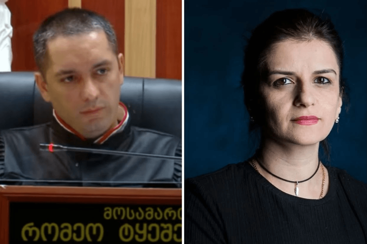 Judge Romeo Tkeshelashvili (left) and journalist Nino Tarkhnishvili (right). Photos: RFE/RL.