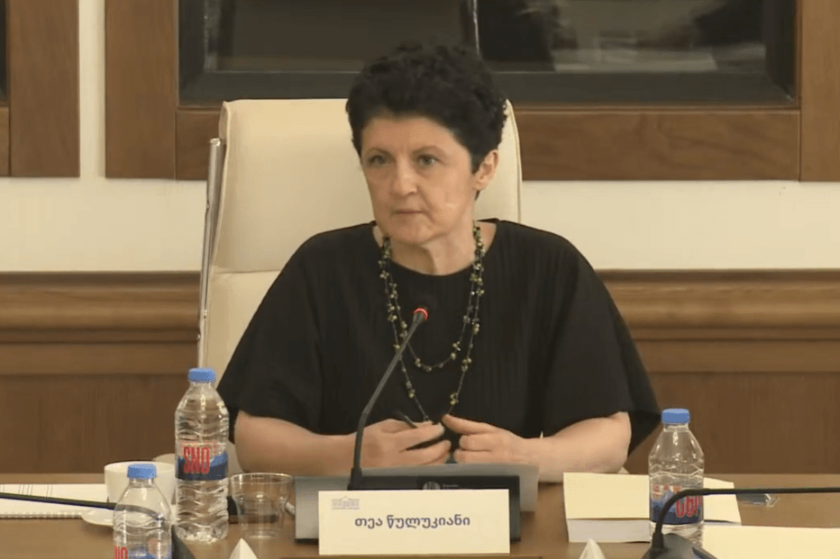 Chair of the parliamentary commission Tea Tsulukiani. Screengrab from official video. 