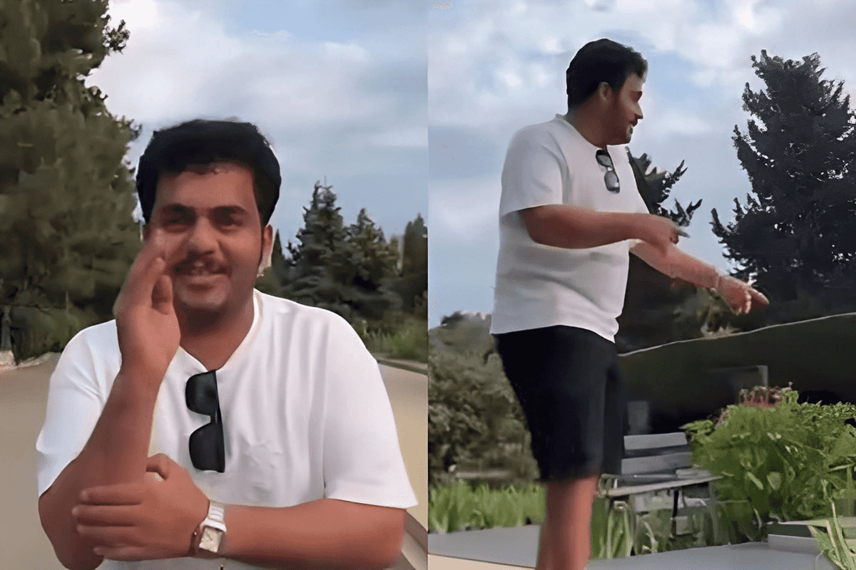 Screengrabs from the video showing tourists mocking those buried at the cemetery. Via Oxu.az.