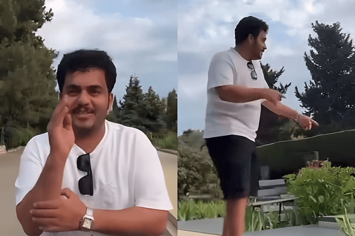 Screengrabs from the video showing tourists mocking those buried at the cemetery. Via Oxu.az.