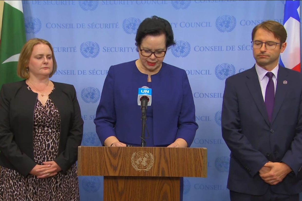 Slovenia’s deputy permanent representative at the UN Security Council, Ondina Blokar Drobic, reading the joint statement. Screengrab via UN Security Council. 