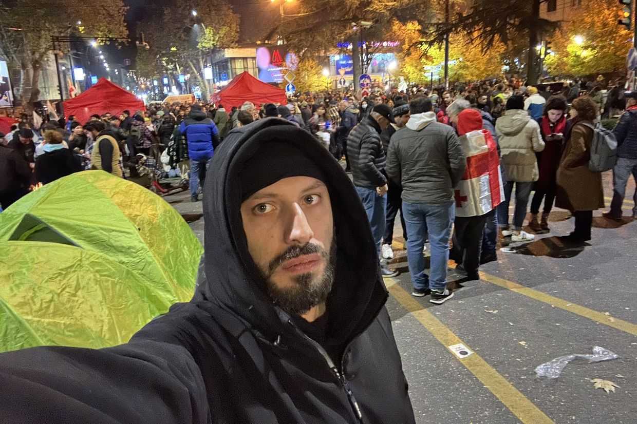 Saba Skhvitaridze at a rally in Tbilisi. Courtesy photo.