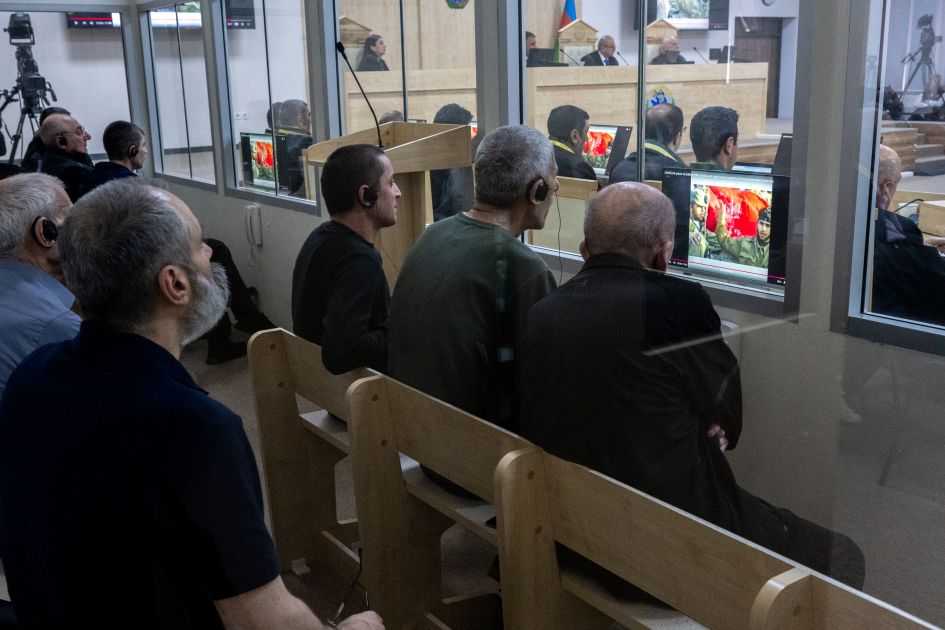 Armenian detainees during a trial in Azerbaijan. Photo: Azertac.