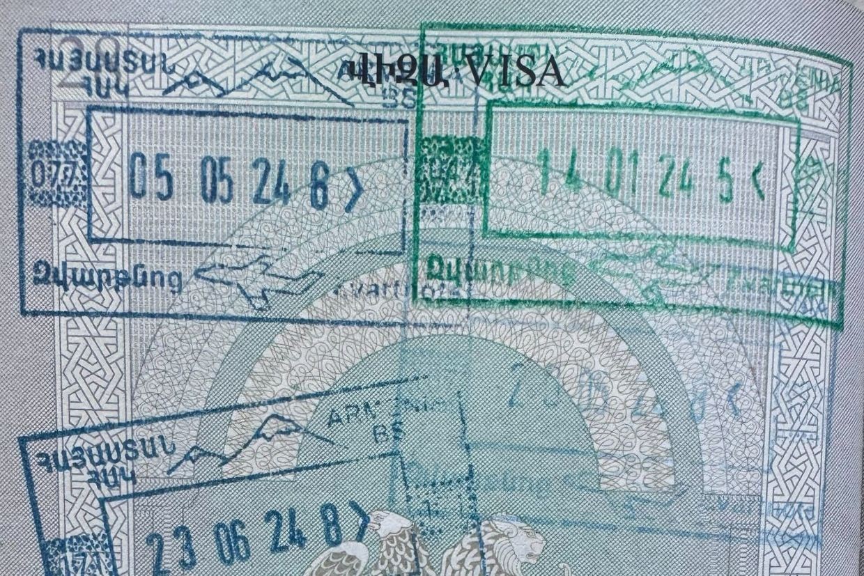 Armenian border crossing stamp depicting Mount Ararat. Photo: OC Media.