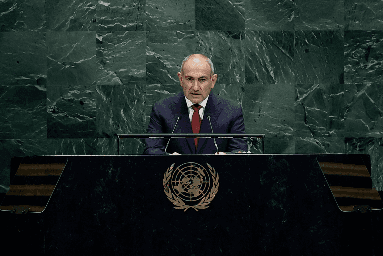 Armenian Prime Minister Nikol Pashinyan speaking at the 80th session of the UN General Assembly. Official photo.