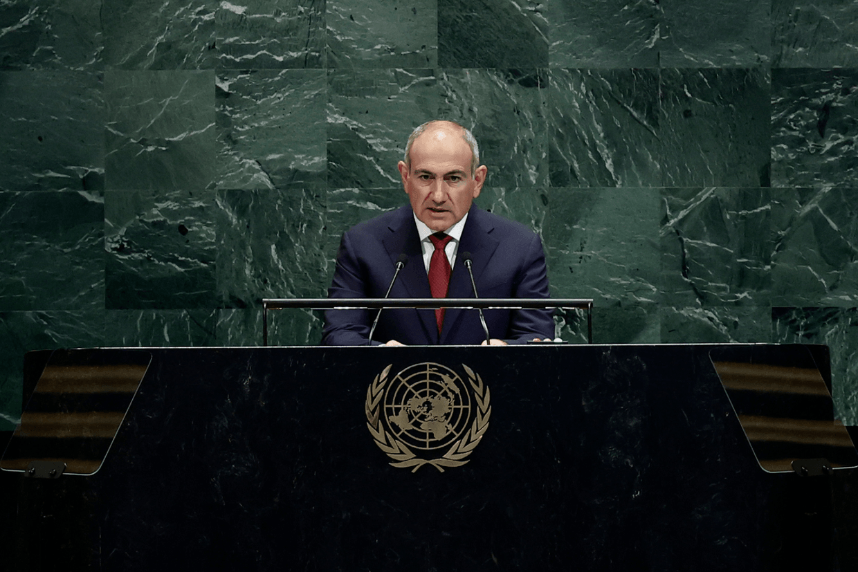 Armenian Prime Minister Nikol Pashinyan speaking at the 80th session of the UN General Assembly. Official photo.