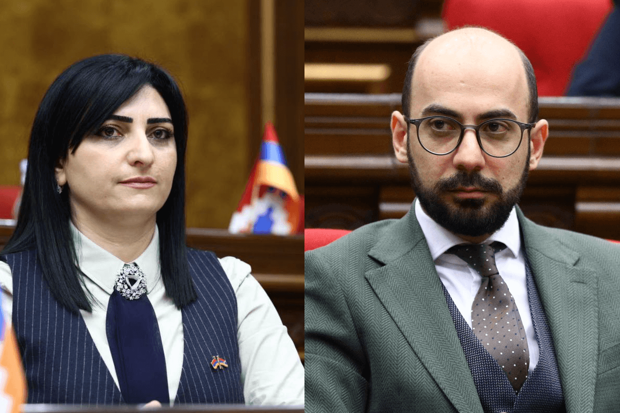 Opposition I Have Honour faction MP Taguhi Tovmasyan and Ruling Civil Contract party MP Artur Hovhannisyan. Official photos.