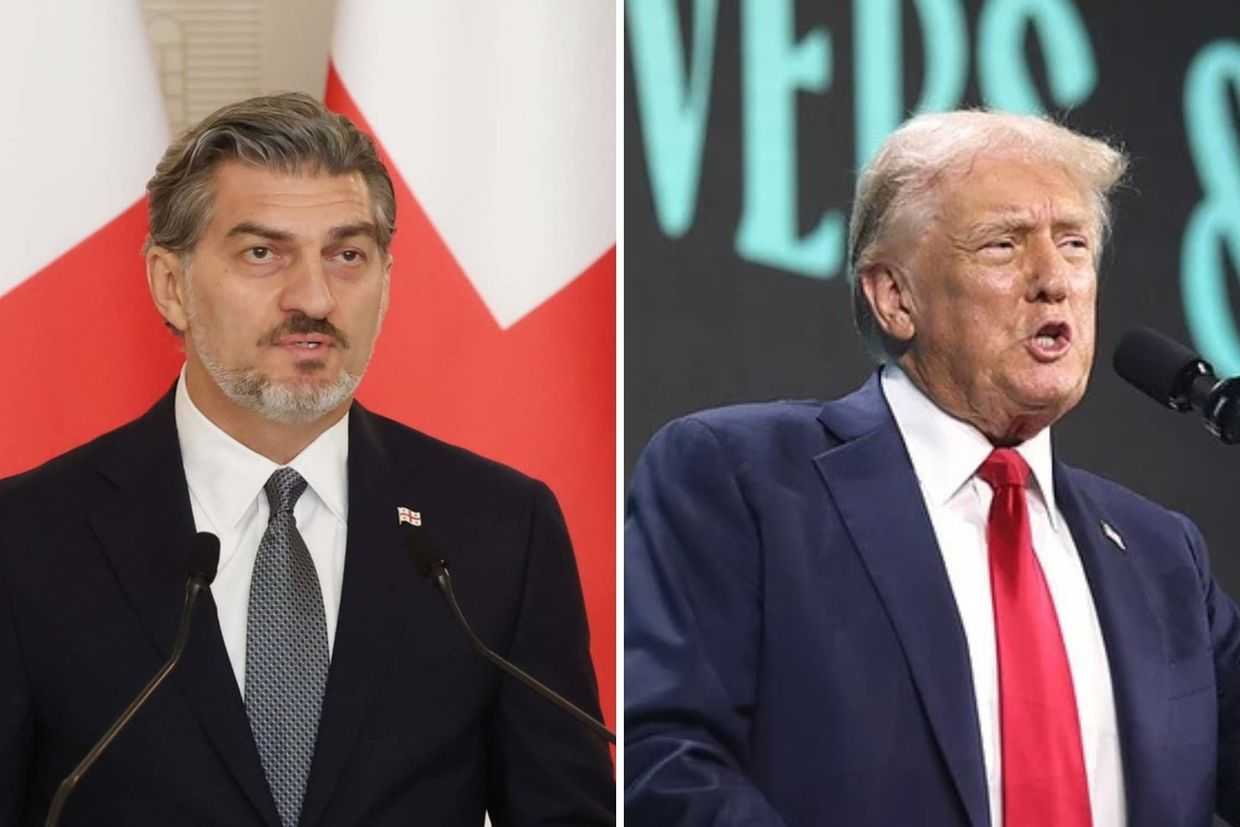 Left: Georgian President Mikheil Kavelashvili. Official photo. Right: US President Donald Trump. Photo via Gage Skidmore/Wikimedia Commons.
