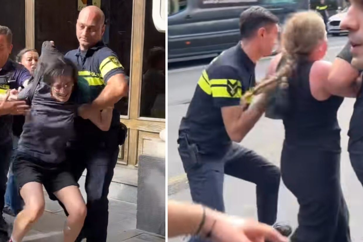 Police detaining protesters on Rustaveli Avenue. Screengrabs from social media videos.