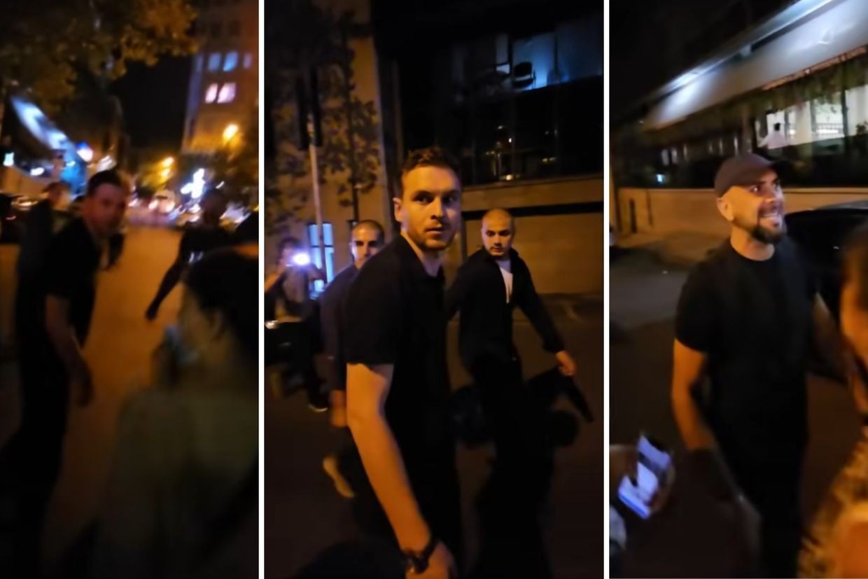 A representative of the ruling party’s youth movement and his entourage acted in the presence of the police. Screenrabs from Publika’s video.