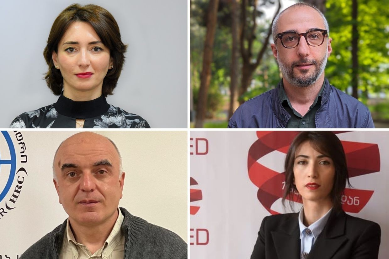 Clockwise from top left: Eka Gigauri (TI Georgia); Giorgi Mshvenieradze (Democracy Defenders); Nino Dolidze (ISFED); Aleko Tskitishvili (HRC).