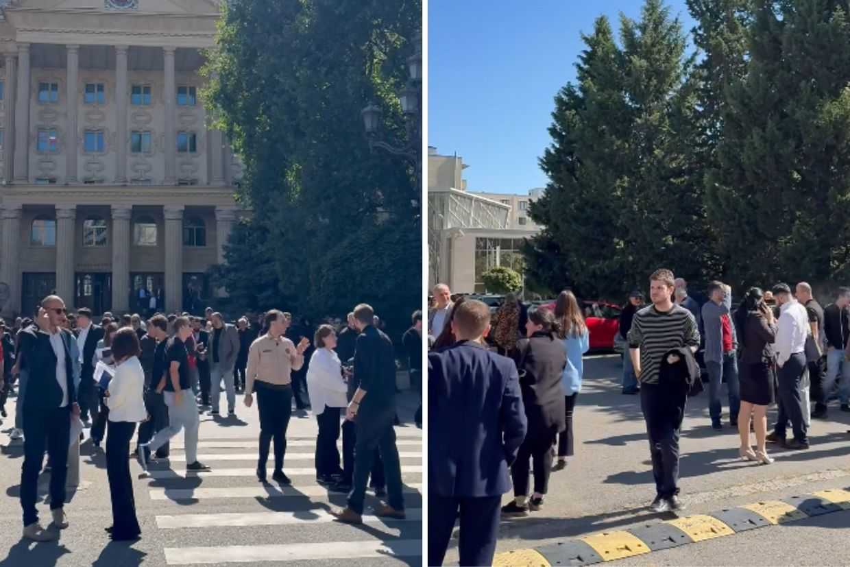 Evacuation at Tbilisi City Court. Screengrabs via social media. 