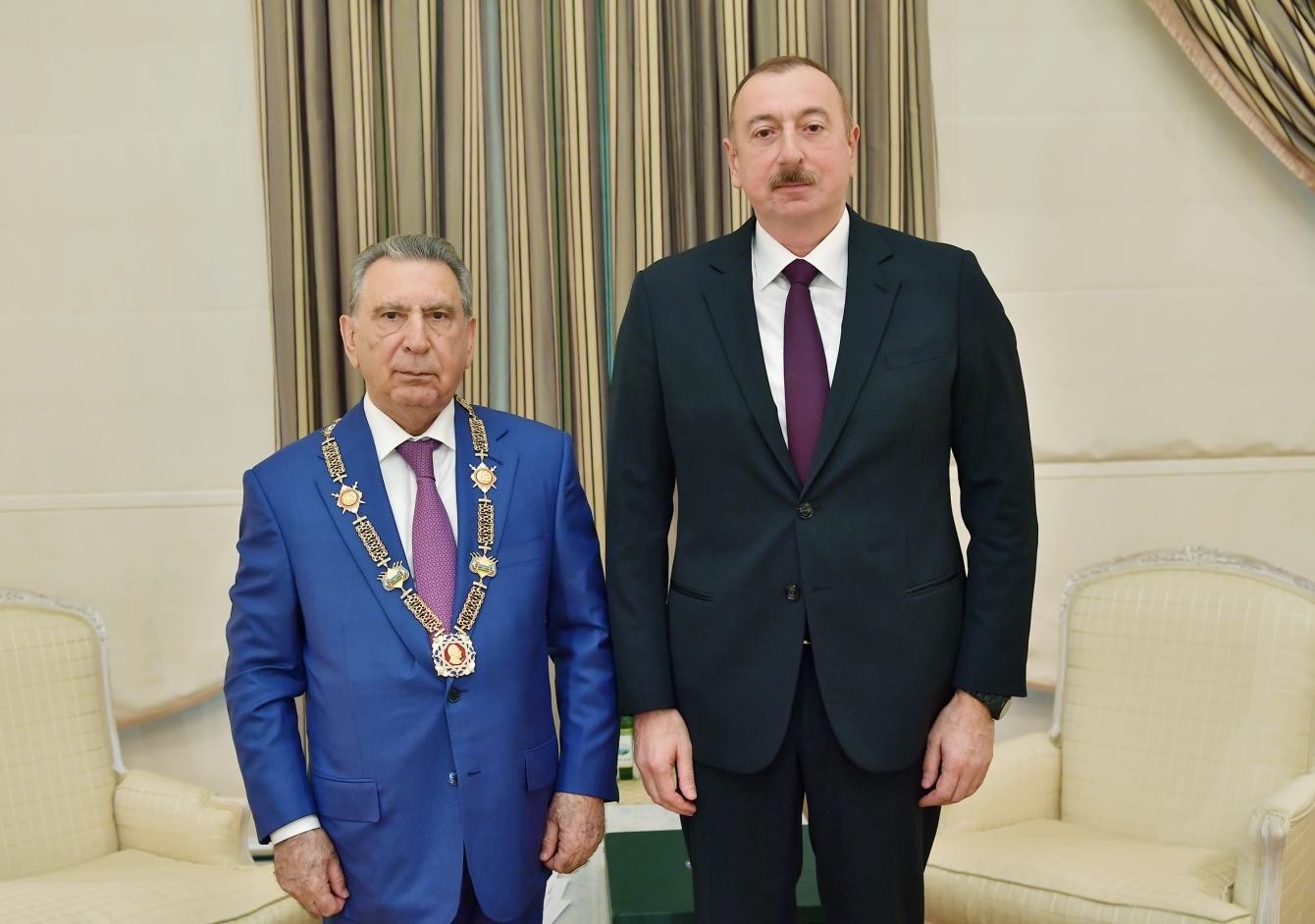 Ramiz Mehdiyev after receiving an award from President Ilham Aliyev in 2019. Official photo.