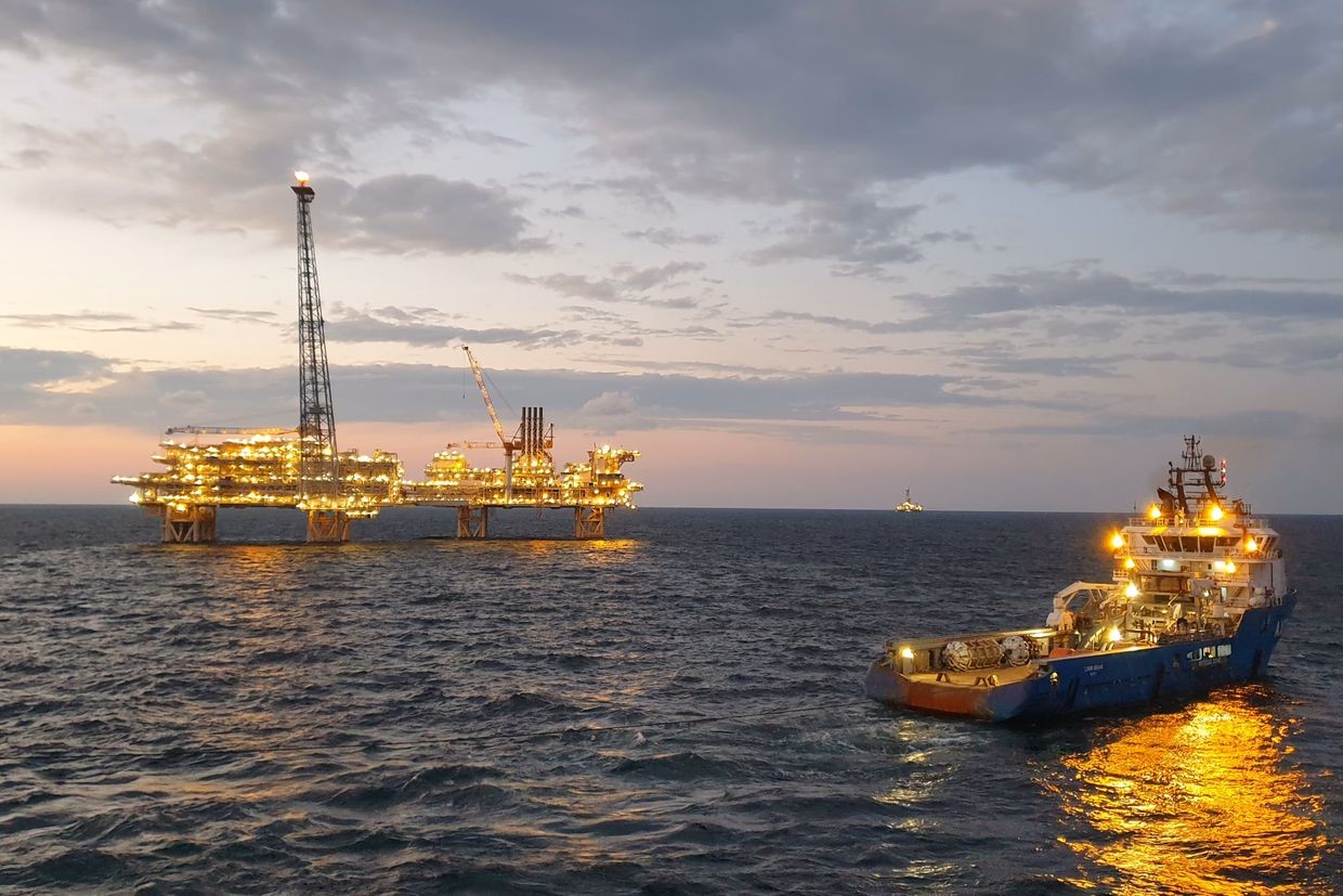 A oil platform in the Caspian Sea. Official photo via BP.