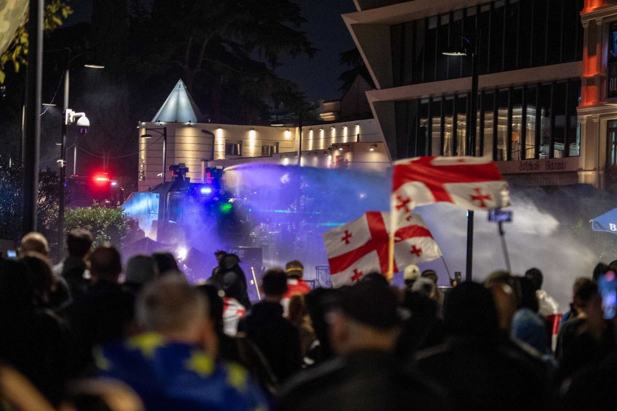 Protesters and police clash during demonstrations on 4 October. Photo: Mariam Nikuradze/OC Media.