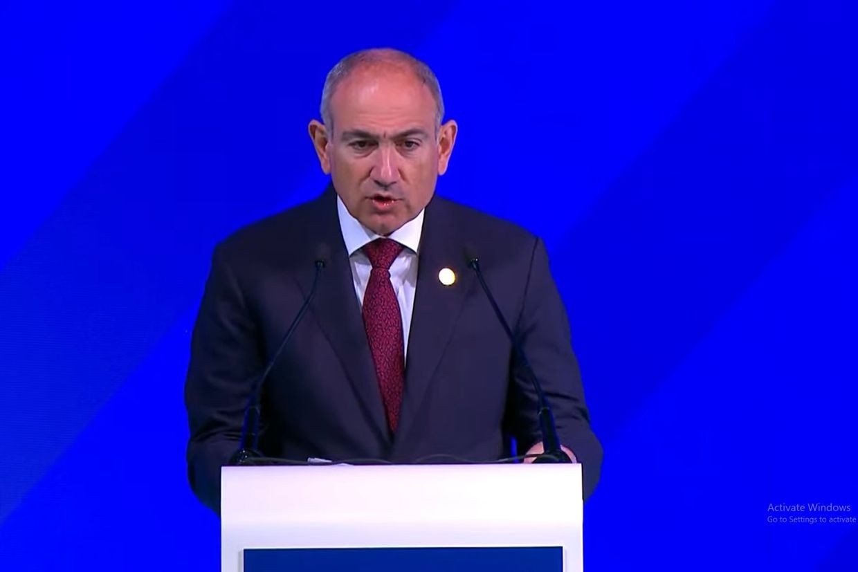 Armenian Prime Minister Nikol Pashinyan speaking at the 2025 Tbilisi Silk Road Forum. Official photo.