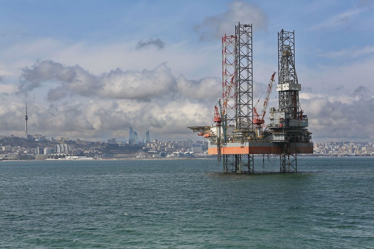 A BP oil platform off the Baku coastline. Official photo.