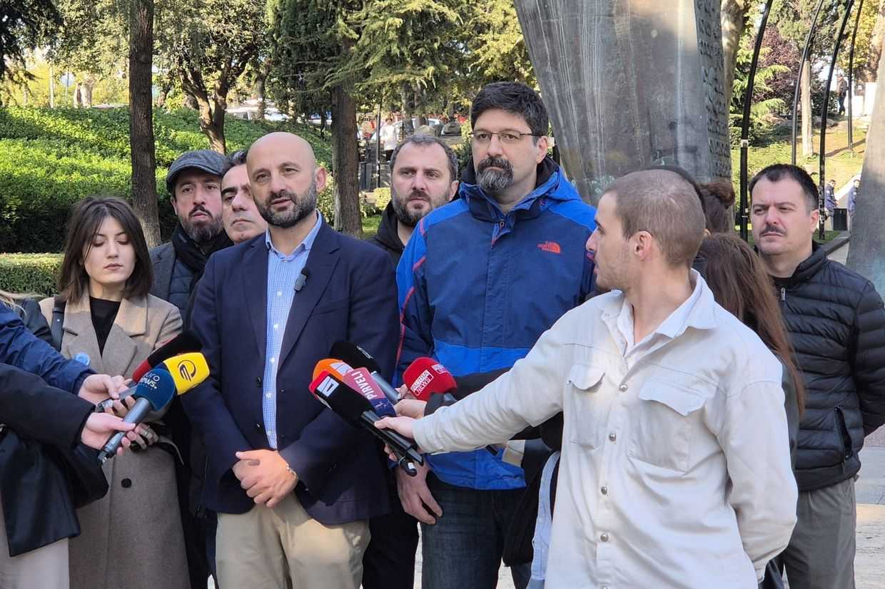 Members of Freedom Square, including two of its founders, Levan Tsutskiridze and Simon Janashia, in the middle. Photo via social media.