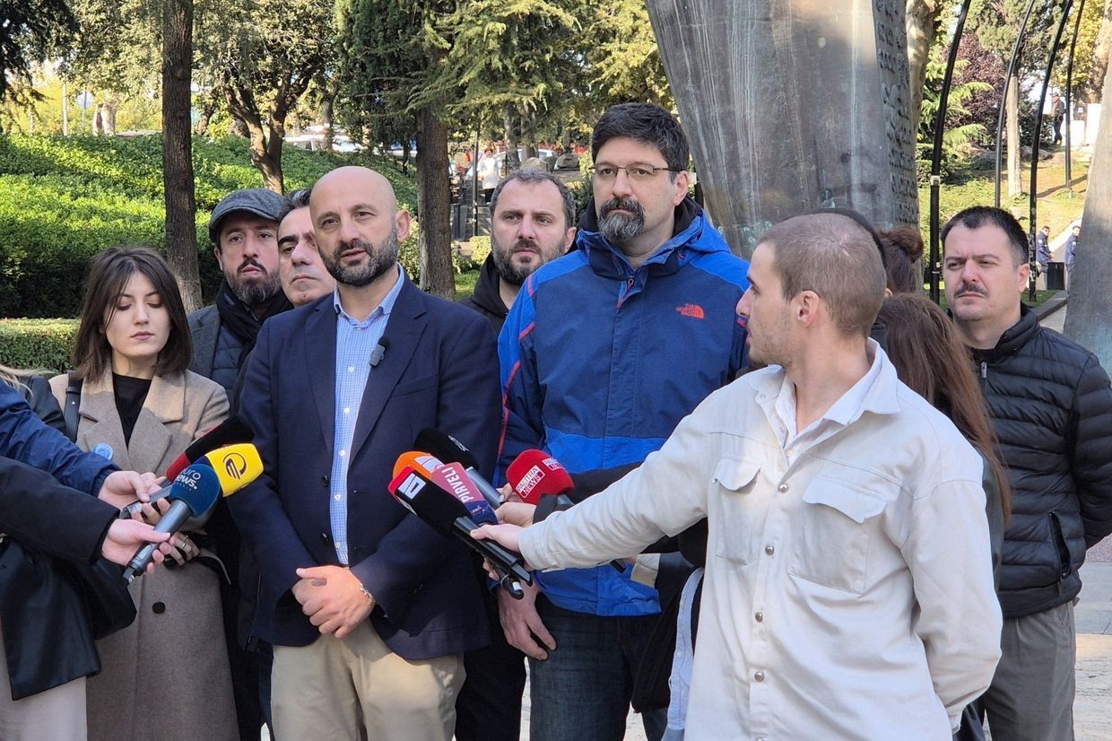 Members of Freedom Square, including two of its founders, Levan Tsutskiridze and Simon Janashia, in the middle. Photo via social media.