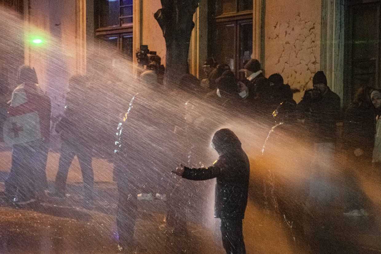 Police using water cannons against protesters in winter 2024. Photo: Mariam Nikuradze/OC Media. 