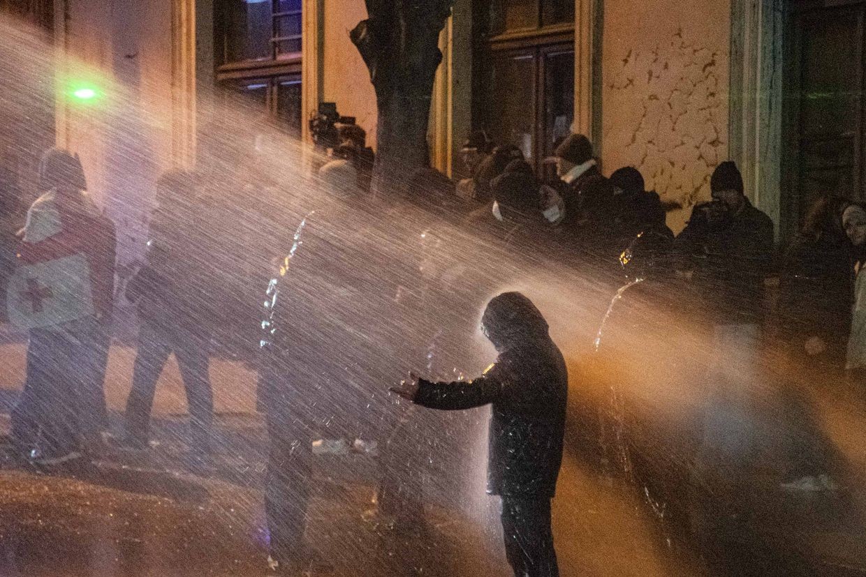 Police using water cannons against protesters in winter 2024. Photo: Mariam Nikuradze/OC Media. 