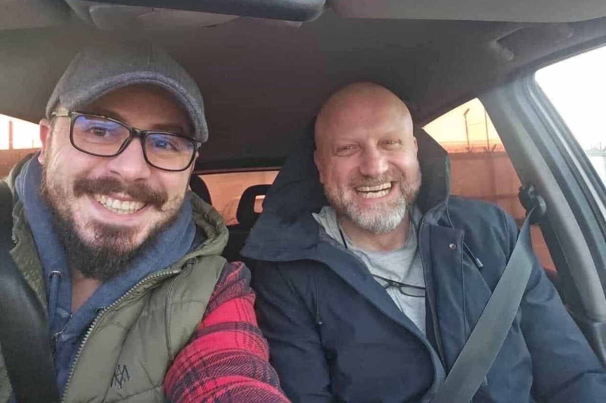 Zurab Japaridze (right) with activist Beka Papashvili after being released. Courtesy photo.