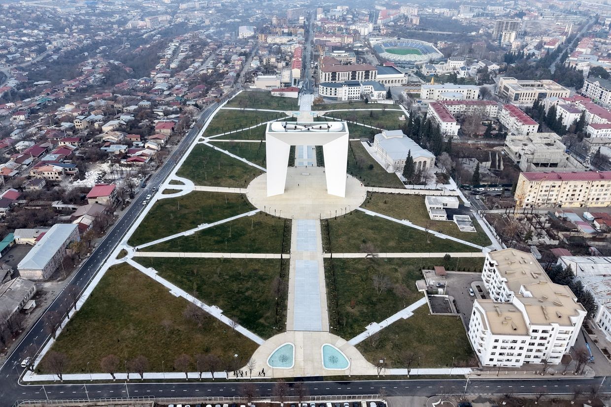 An overhead view of the newly-inaugurated Victory Park in Stepanakert. Official photo.