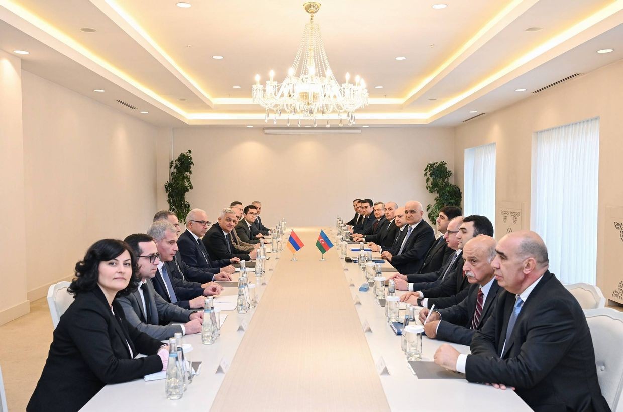 The Armenian and Azerbaijani border delimitation commissions meeting in Gabala, Azerbaijan. Official photo.