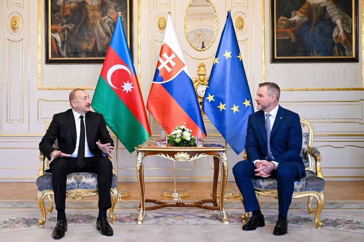 Azerbaijani President Ilham Aliyev during a meeting with his Slovak counterpart Peter Pellegrini in Bratislava, Slovakia. Official photo.