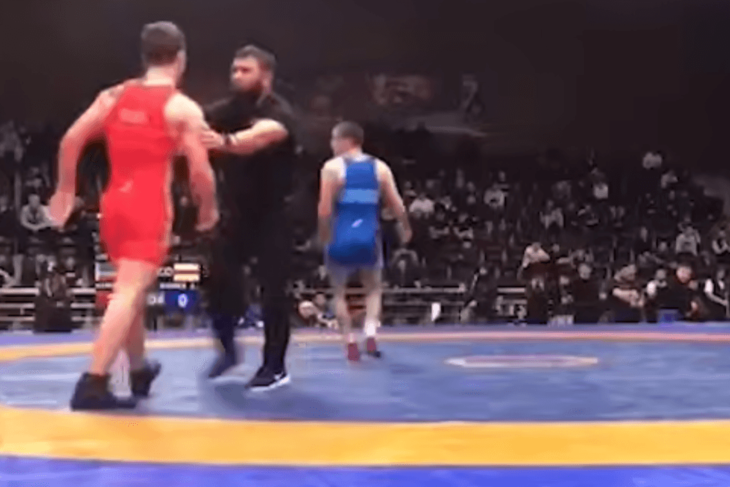 Bout between wrestlers from Chechnya and North Ossetia. Screengrab from video.