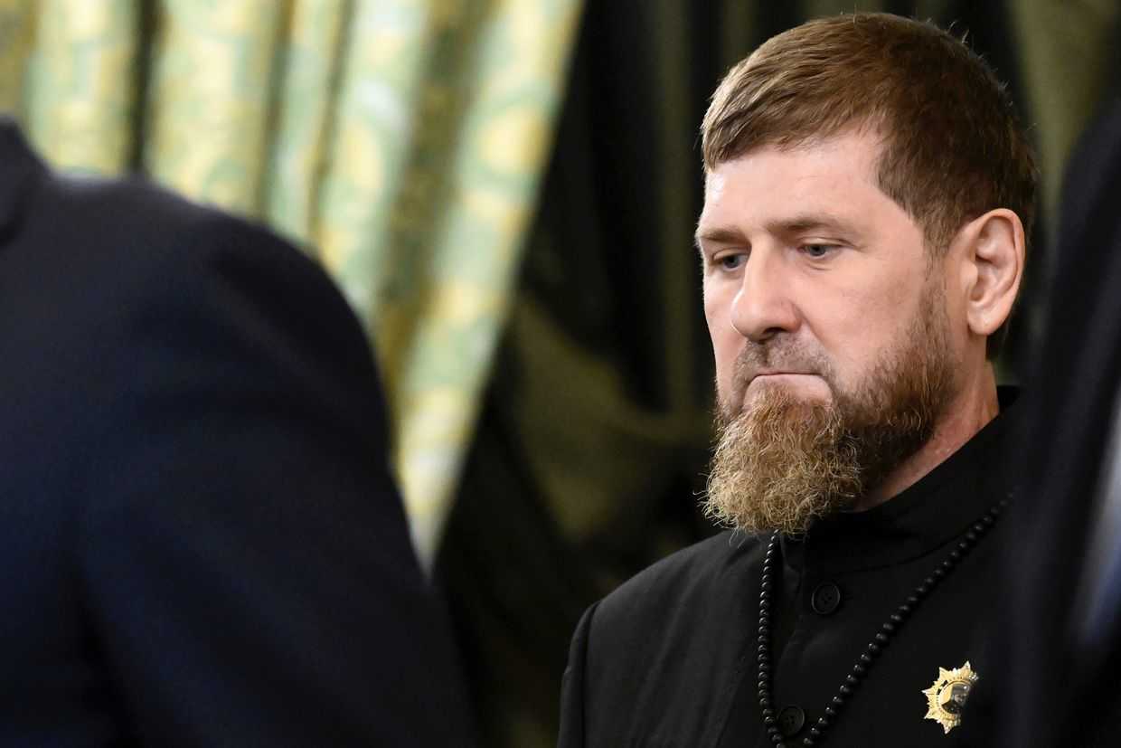 Ramzan Kadyrov attends a meeting between Russian President Vladimir Putin and UAE President Sheikh Mohammed bin Zayed in Moscow on 7 August 2025. Photo: Alexander Nemenov/Pool Photo via AP.