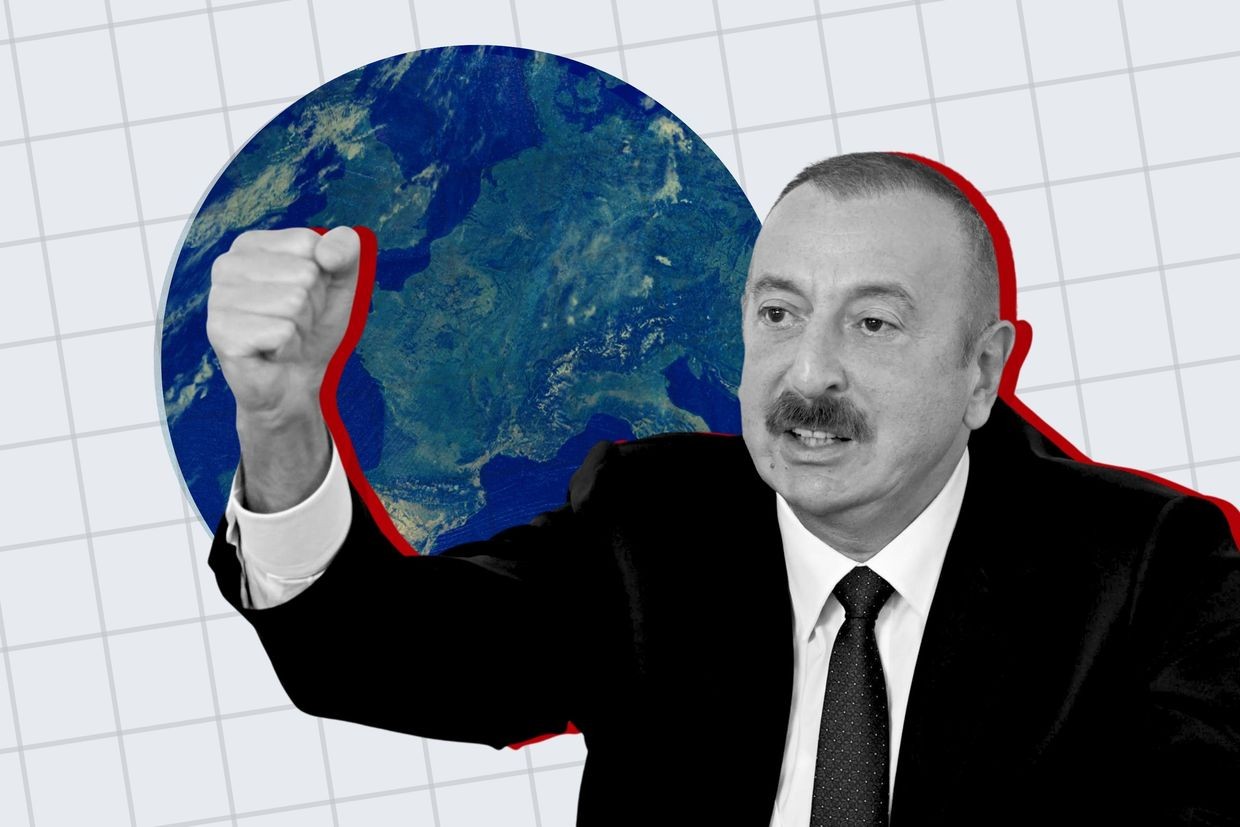 Ilham Aliyev, official photo. Collage by OC Media 