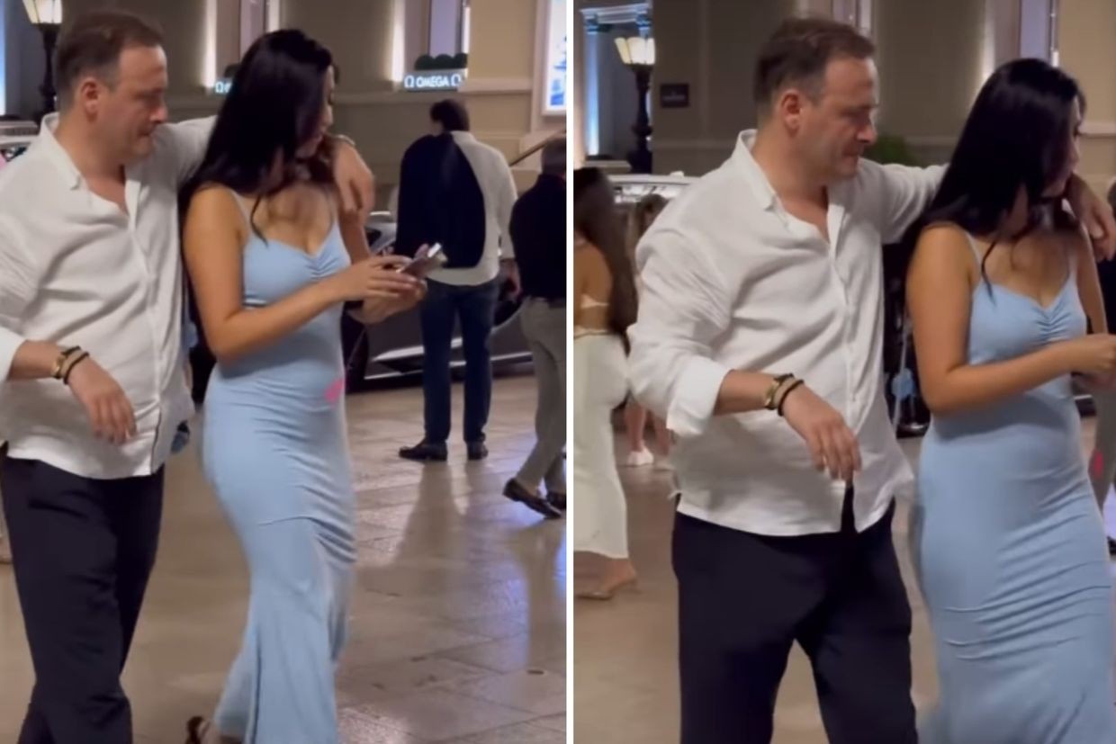 Screengrabs from the now-deleted video showing Irakli Zarkua with an unidentified woman.